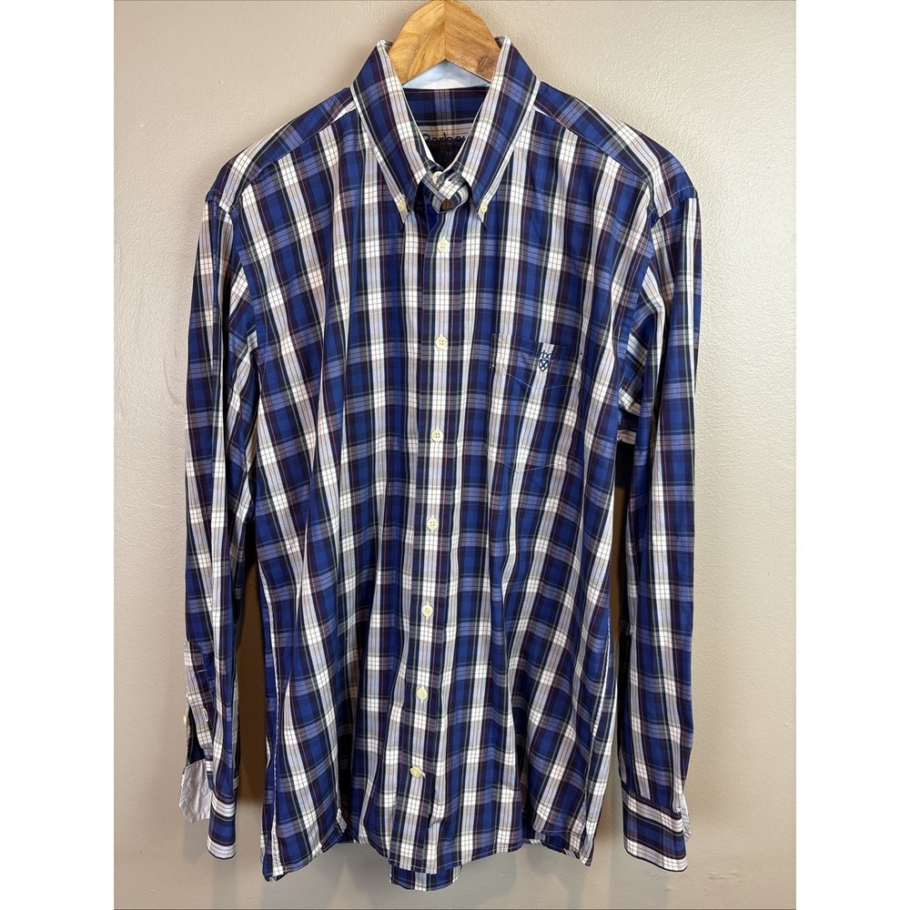Barbour Men's Long Sleeve Plaid Shirt Size L 100% Cotton Button Up